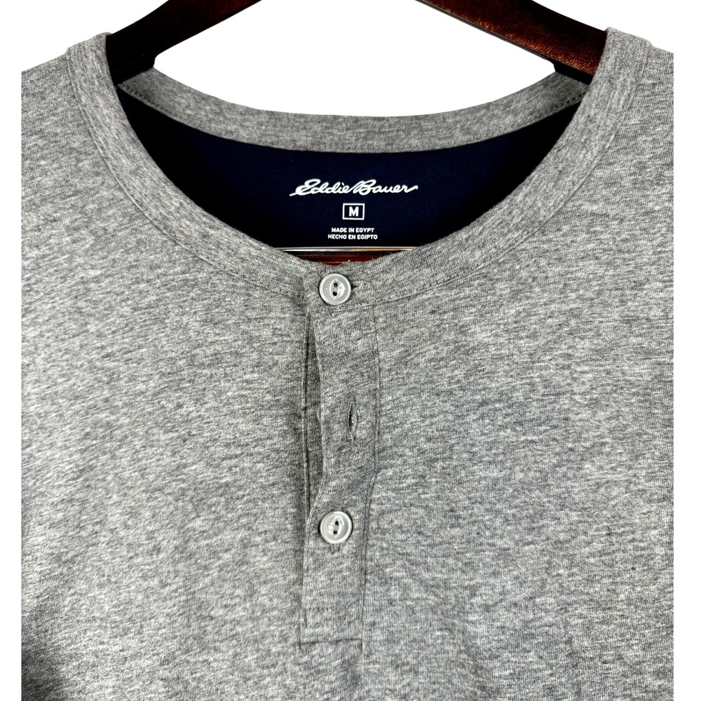 Eddie Bauer Men's Gray Long Sleeve Henley Shirt Size Medium Button Up Casual Top